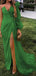 Sexy V-neck Unique Formal Single Green Sleeve Long Prom Dresses, Evening Dresses PD1649