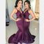 Spaghetti Straps Long Purple Open Back Mermaid Modest Bridesmaid Dresses, WG391