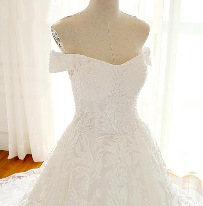Special Charming Affordable Off Shoulder Wedding Dresses, Shinning Full Lace Beach Bridal Gown, WD0289