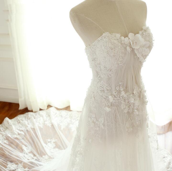 Summer Lace Sleeveless Elegant Wedding Dresses, Lace Up Back Bridal Gown, Long Pretty Wedding Dress , WD0290