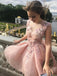 Sweet Pink Floral Lace Applique A-line High-low Homecoming Dress, HD3047