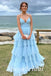 Sexy Tulle Spaghetti Straps V-Neck A-Line Long Prom Dresses,PD3667