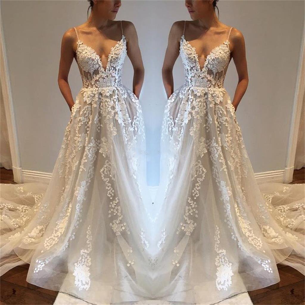 Charming New Arrival Straps Popular Pretty High Quality Lace Appliques Prom Dress, PD0371 - SposaBridal