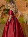 Burgundy One-shoulder Side-slit A-line Long Prom Dress, PD3382
