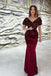 Blue, Burgundy and Emerald Sexy Sparkly Top Sequin Velvet V-neck Mermaid Short Sleeves Long Prom Dress, PD3522