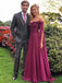 Elegant Mulberry Purple Off-shoulder Long Flowy Sleeve A-line Prom Dress, PD3135