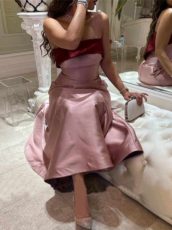 Elegant Burgundy Pink Straight-across A-line Sheath Long Prom Dress, PD3435