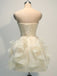 Elegant Ivory Strapless Sweetheart Ruffles A-line Mini Homecoming Dress, HD3053