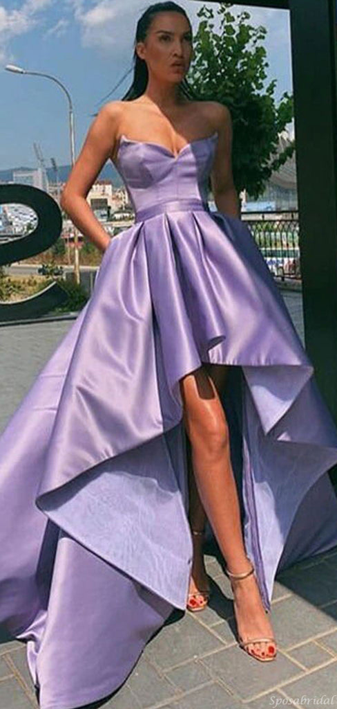 Elegant Lilac Lavender Strapless A-line High-low Prom Dress, BD3145