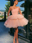 Elegant Pink Ballet One-shoulder Ruffle Short A-line Homecoming Dress, Graduation Dress, HD3071