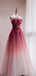 Gradient Dark Red Floral Lace Top A-line Long Prom Dress, PD3367