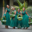 Hunter Green Lace Sleeves V-neck A-line Tulle Tea-length Bridesmaid Dresses, BD3074