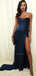 Navy Blue Strapless Sweetheart Sexy Pleats Side-slit Mermaid Long Prom Dress, PD3540