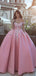 Pink Off-shoulder Lace Top A-line Long Prom Dress, PD3224