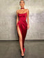 Mermaid Spaghetti Straps Red Satin Simple Cheap Prom Dresses, Party Dress PD2323