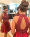 Sexy Two Piece Short Rhinestone Cute Red Homecoming Dresses, CM484