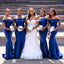 Royal Blue Off-shoulder Satin Mermaid Long Bridesmaid Dress, BD3256
