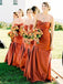 Rust Sexy Strapless Sweetheart Pleats Mermaid Long Bridesmaid Dresses, BD3280