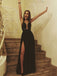 Sexy Black Sparkly Strapless V-neck Side-slit Long A-line Prom Dress, PD3194