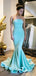 Sexy Blue Strapless Straight Across Mermaid Trumpet Long Prom Dress, PD3254