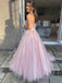Sexy Blush Pink Sweetheart Strapless Lace Top Lace-up Back A-line Long Prom Dress, PD3299