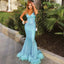 Sexy Bright Blue Spaghetti Straps Mermaid Feather Decorates Prom Dress, PD3320