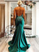 Sexy Emerald Halter Mermaid Open Back Long Prom Dress, PD3546