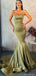 Sexy Spaghett Strap Square Neck Light Olive Green Mermaid Long Prom Dress, PD3107