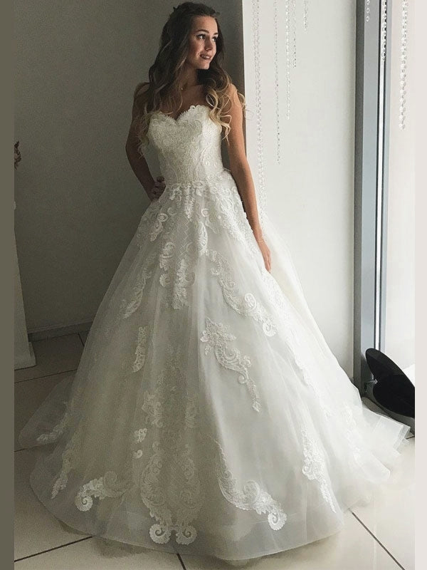 Sexy Strapless Sweetheart Lace A-line Long Wedding Dress,wedding Gown, WD3052