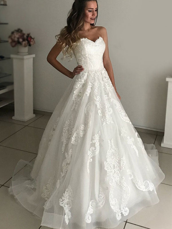 Sexy Strapless Sweetheart Lace A-line Long Wedding Dress,wedding Gown, WD3052