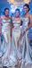 Spaghetti Straps Light Champagne  Top Sweetheart Mermaid Long Bridesmaid Dresses, BD3281