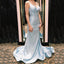 Spaghetti Straps Pale Blue Sparkly V-neck Mermaid Long Prom Dress, PD3416