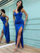Spaghetti Straps Royal Blue Sexy Lace Up Back Side-slit Mermaid Long Prom Dress, PD3541