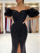 Sparkly Off-shoulder Black Sweetheart Side-slit Mermaid Long Prom Dress, PD3404