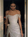 Elegant Sparkly Off-shoulder White Side Slit Sheath Long Prom Dress, PD3568
