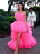 Sexy Tulle Ruffle Pink High-low Long Prom Party Dress, PD3097